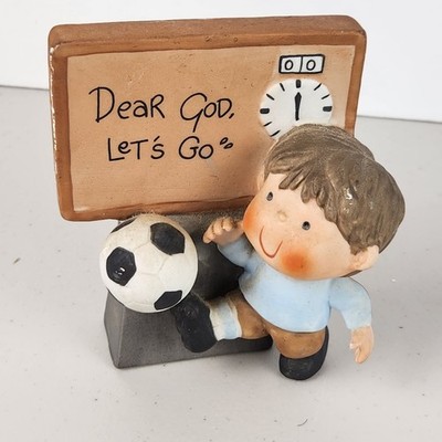 Enesco Soccer Boy w/ Scoreboard Timer Clock ''Dear God, Let's Go'' Ceramic Figure