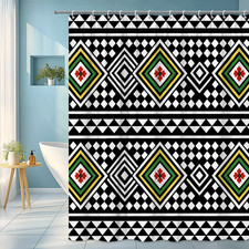 Stylish Black and White Shower Curtain with Geometric Floral Pattern