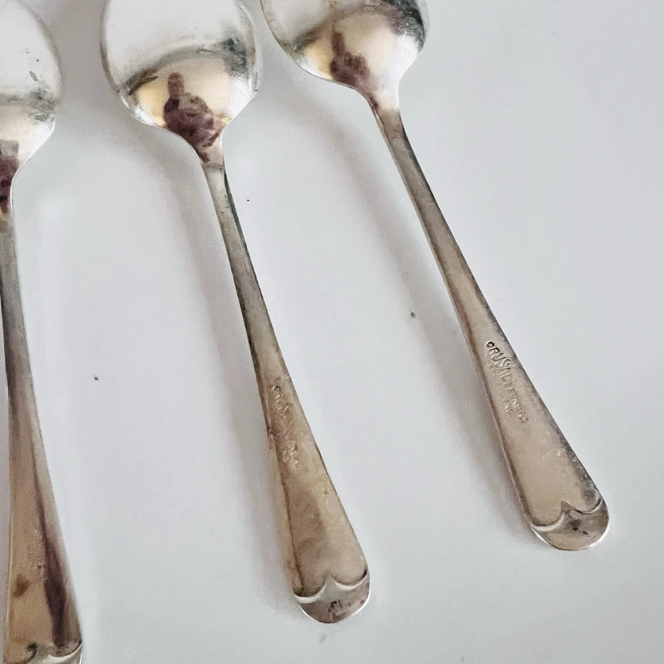 Colheres de sobremesa antigas de prato de prata x 6, talheres cruzados Sheffield, - Imagem 4 de 4