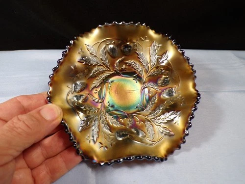 Vintage Northwood Amethyst Carnival Glass Strawberry Small Bowl 6" Wide