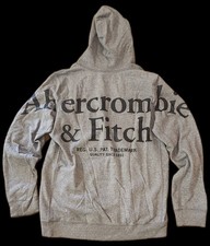 ABERCROMBIE  FITCH BACK LOGO HOODIE SWEATSHIRT HEATHER GREY MENS SIZE L