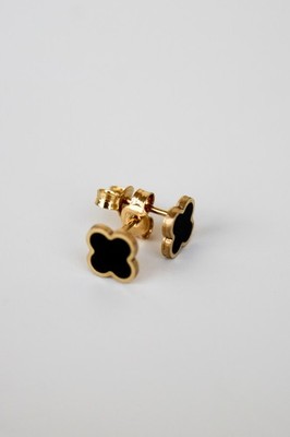 14K MASSIV Gold Schwarz Emaille Kleeblatt Ohrstecker, Push Back Ohrringe Emaille Ohrstecker 4 Blatt