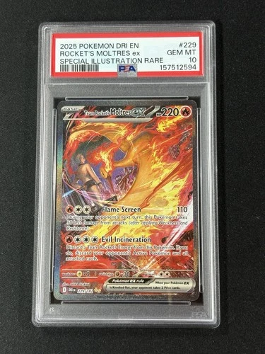 💎 2025 POKEMON DRI EN-DESTINED RIVALS #229 TEAM ROCKET'S MOLTRES EX PSA 10 💎