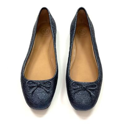 Tory Burch Laila Driver Ballet Flats Navy Blue Crinkle