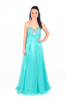 New Alyce Paris 35587 B'Dazzle Light Aqua Sweetheart Chiffon Prom Dress  Size 2