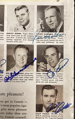 billy 55 cigarettes near me Yogi Berra Signed 1956 Camel Cigarettes Ad Baseball +7 Sigs HOF Autos JSA