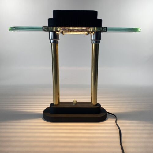 Vtg Cheyenne RoboCop OCP 17"x15" Desk Lamp Glass Halogen Black Brass Gold - Picture 2 of 12