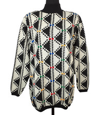 Vintage 80s Wool Blend Abstract Geometric Sweater Womens Medium Colorful