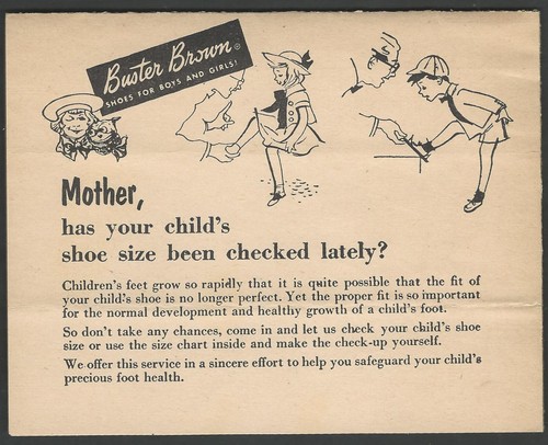 BUSTER BROWN Childrens Shoe Sizer and Record RUBY’S SHOES Elmhurst Illinois 1952