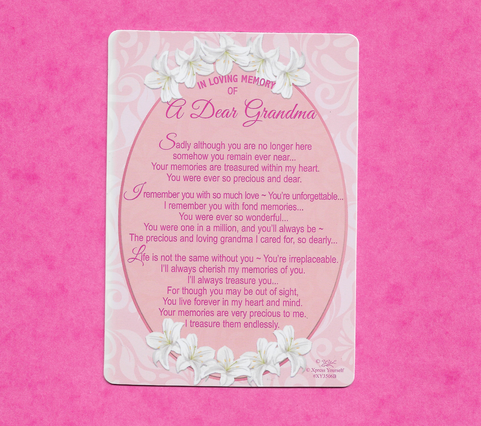 Loving Memory Dear Grandma Graveside Memorial Card Keepsake Verse Grave Sympathy