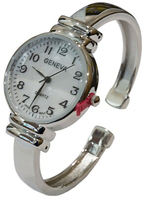 New Geneva Metal Band Slim Case Mother of Pearl Dial Women's Bangle Cuff Watch