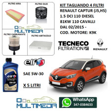 KIT TAGLIANDO 4 FILTRI OLIO ORIGINALE ELF 5W30 RENAULT CAPTUR 1.5 DCI 110CV 81KW