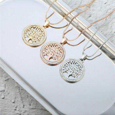 Hot Tree of Life Crystal Round Small Pendant Necklace Elegant Women Jewelry Gift