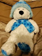 Hugfun Winter Teddy Bear Plush 18" White Blue Snowflake Hat Scarf Feet