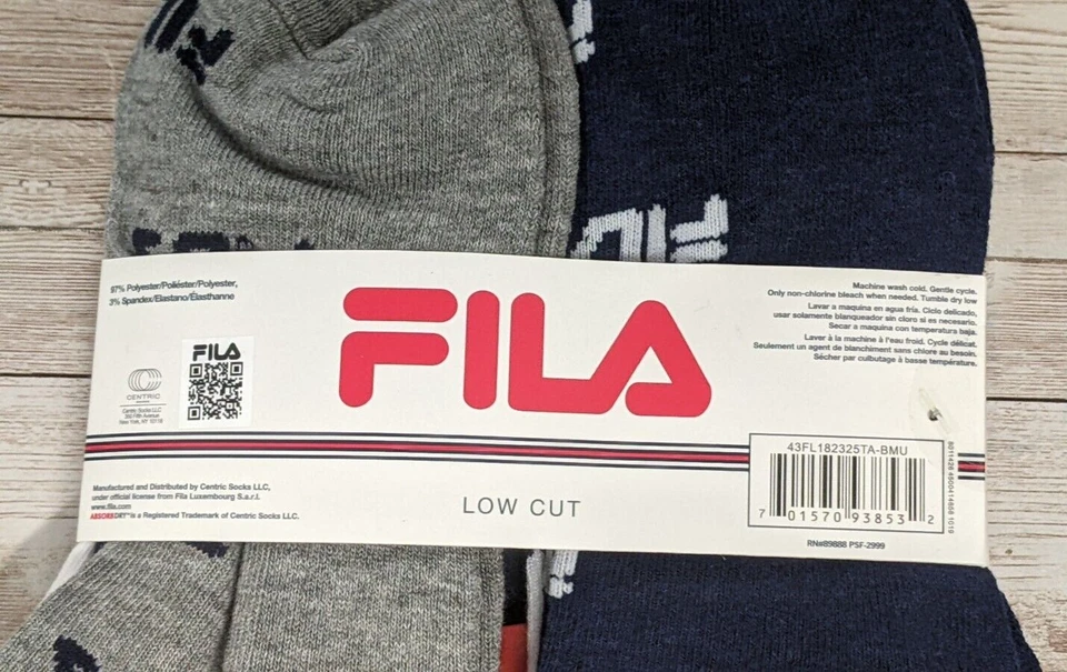 Fila Mens Blur Gray White Allover Logo Low Cut Socks Shoe Size 4-10 Pair Of 6 - Image 4 of 4