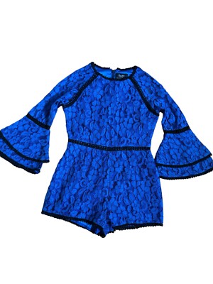 Bardot Junior Blue Black Lace Shorts Romper Bell Sleeves Girls