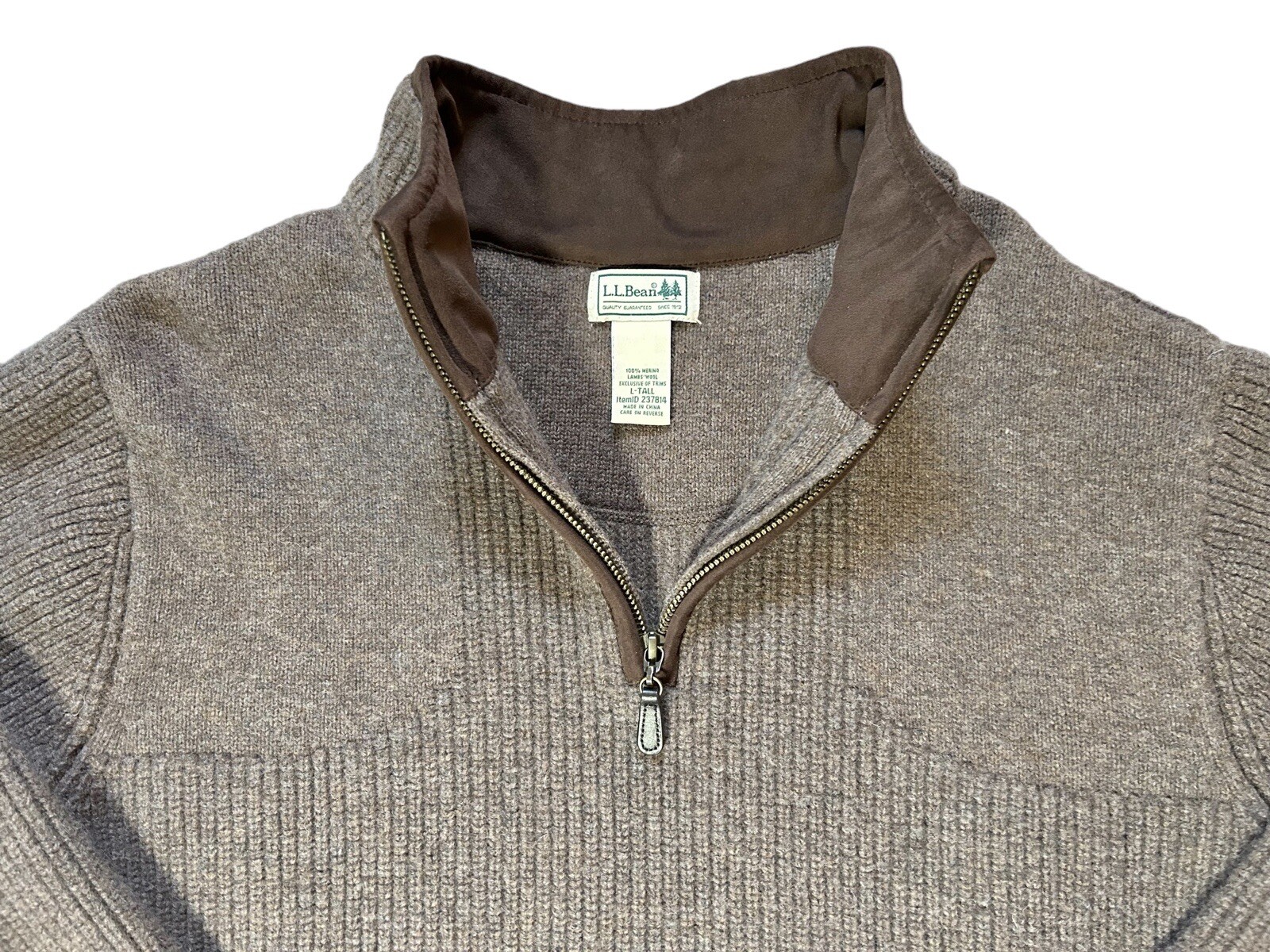 LL BEAN Waterfowl Sweater 1/4 Zip Pullover Merino Lambs Wool Sable