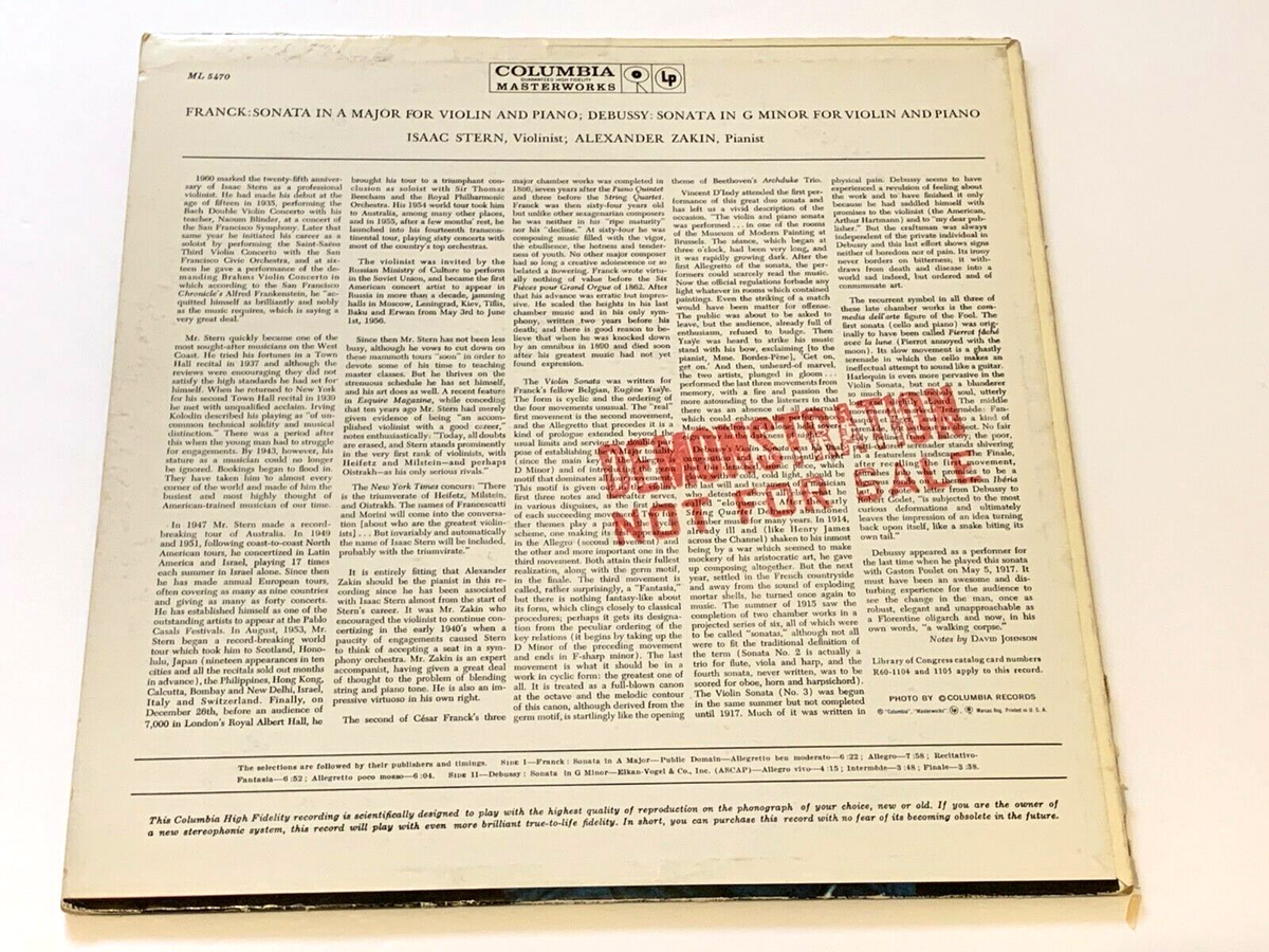 Franck VG++ ISAAC STERN Debussy Alexander Zakin DEMO Columbia ML