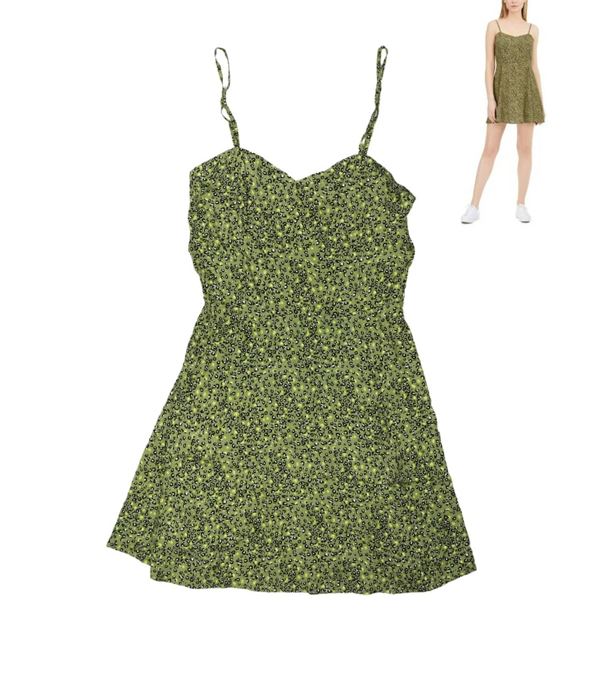 Mini vestido Calvin Klein multicolorido estampa de leopardo linha A sem mangas novo com etiquetas oliva
