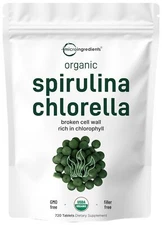 Organic Chlorella Spirulina Tablets, 3000mg Per Serving, 720 Counts, 4 Months...