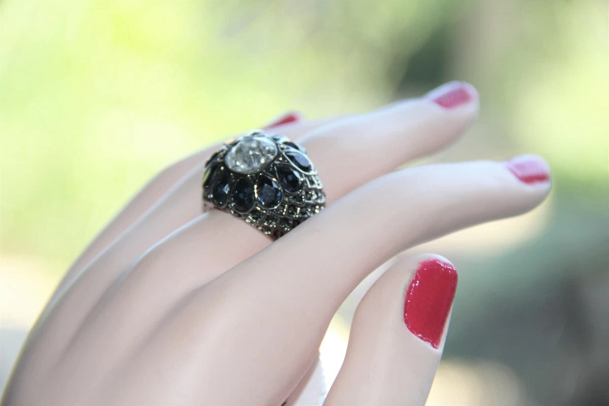 New with Tags St John Black Ruthenium Swarovski Crystal Ring