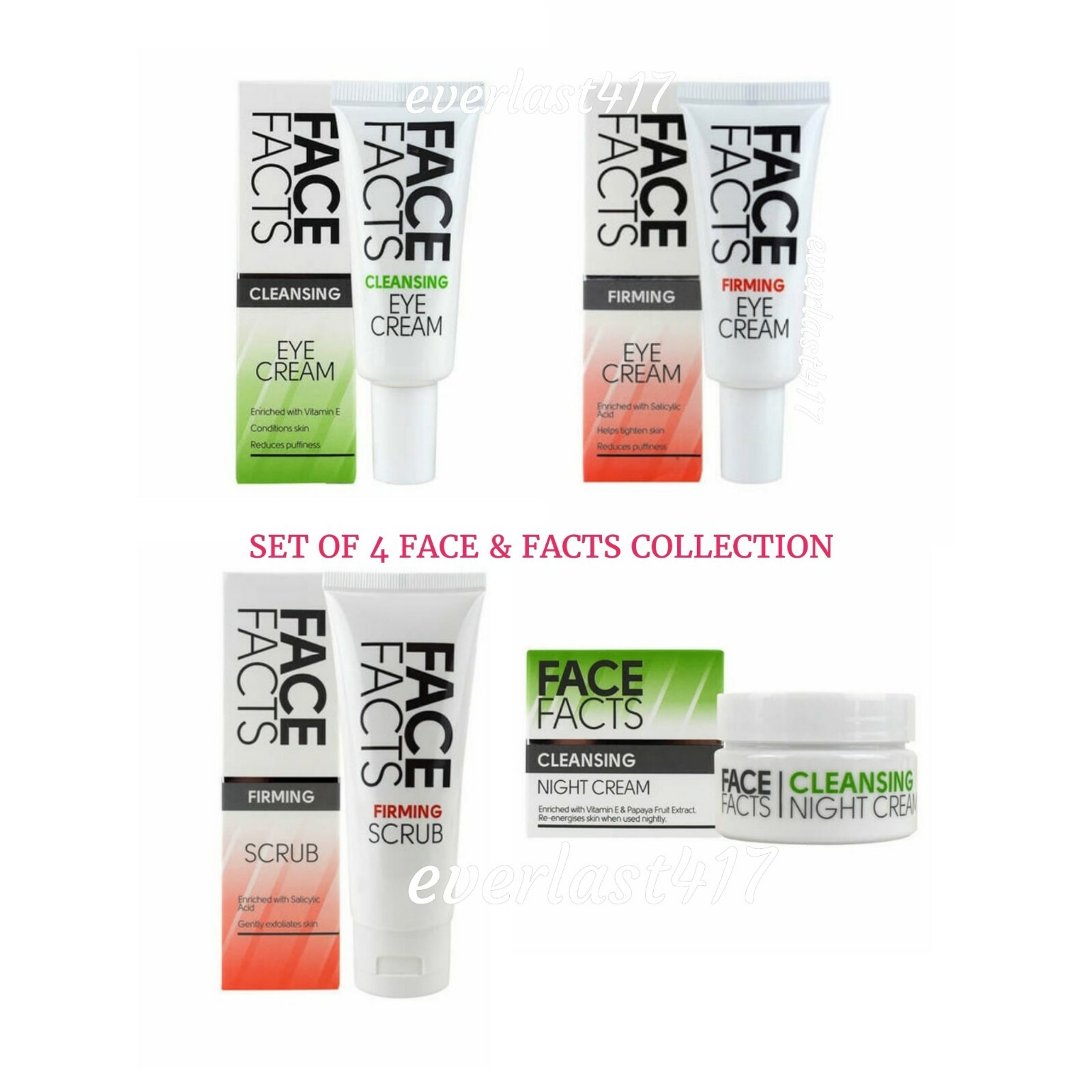 Face Facts Firming&Cleansing Eye Creams Night Cream&Firming Scrub Bundle Set OF4