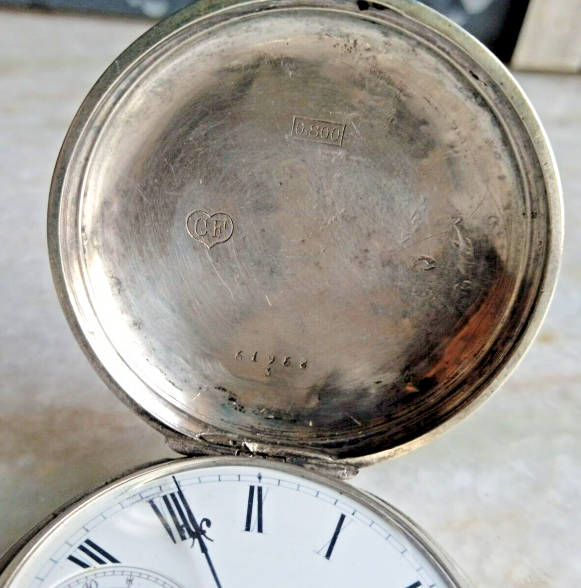 HUNTER COURVOISIER FRERES SILVER WINDING POCKET WATCH PORCELAIN