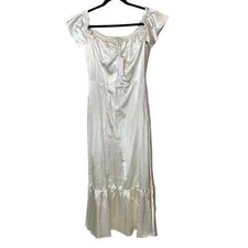 NWT Reformation Sianna Silk Off The Shoulder Ruffle Hem Midi Dress Ivory Size 6