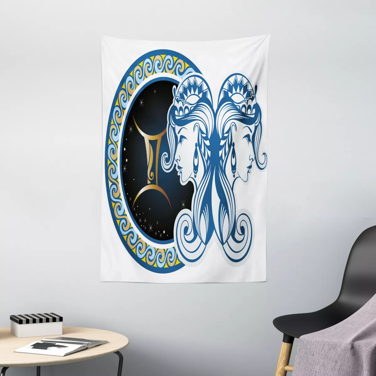 Zodiac Tapestry Astrology Gemini Icon Print Wall Hanging Decor 40Wx60L Inches