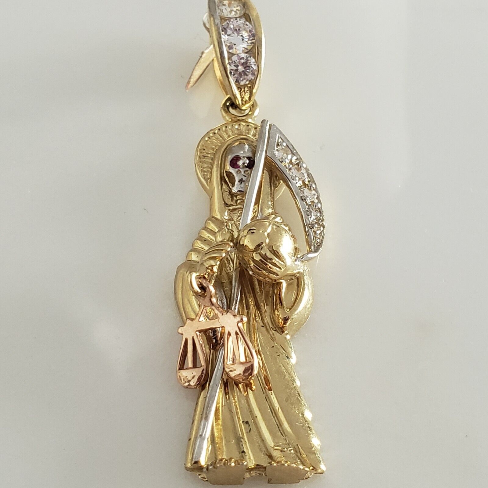 Big real 14k yellow Gold santa muerte grim reaper pendant angel of death  2.75