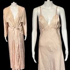 VTG Lily Of France Rosa Puleo Szule Negligee Lace Peignoir Nightie Set Satin S/M