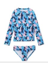 Girl  s Swim Aw Kanu Surf 10 Rash Guard Set Erin Navy Camo Long sleeve Hipster