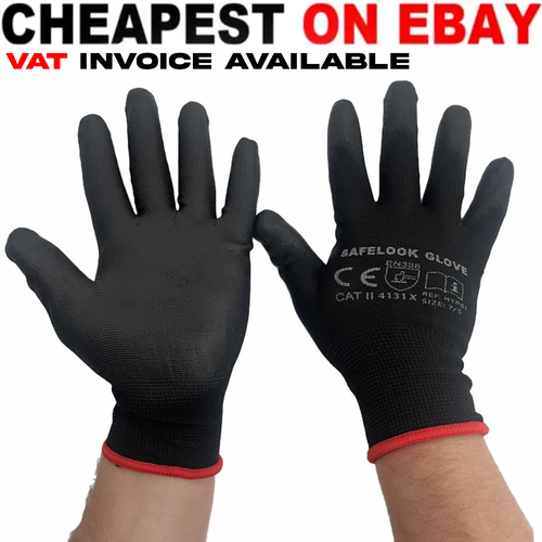 Ajs Workwear Ltd 24 Paia Guanti Da Lavoro In Nylon Con Rivestimento PU – Neri, Taglia Unica, Per Giardinaggio, Edilizia, Meccanica - 5