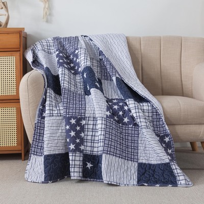 Blue Wave 50'' X 60'' Quilted Throw Blanket Coastal Beach House Throw Quilt For Co