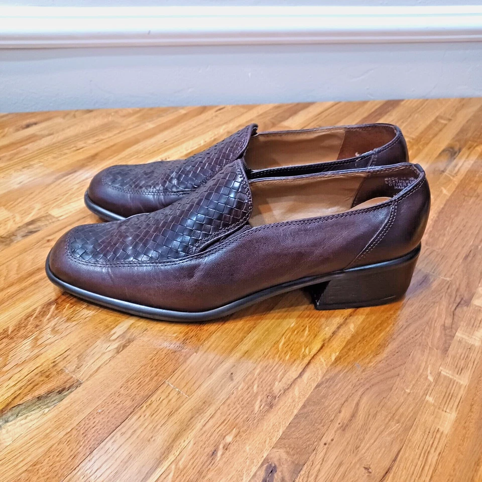 Zapatos sin cordones vintage Ipanema para mujer talla 7,5 marrón mocasines de cuero tejido Foto 4 de 4