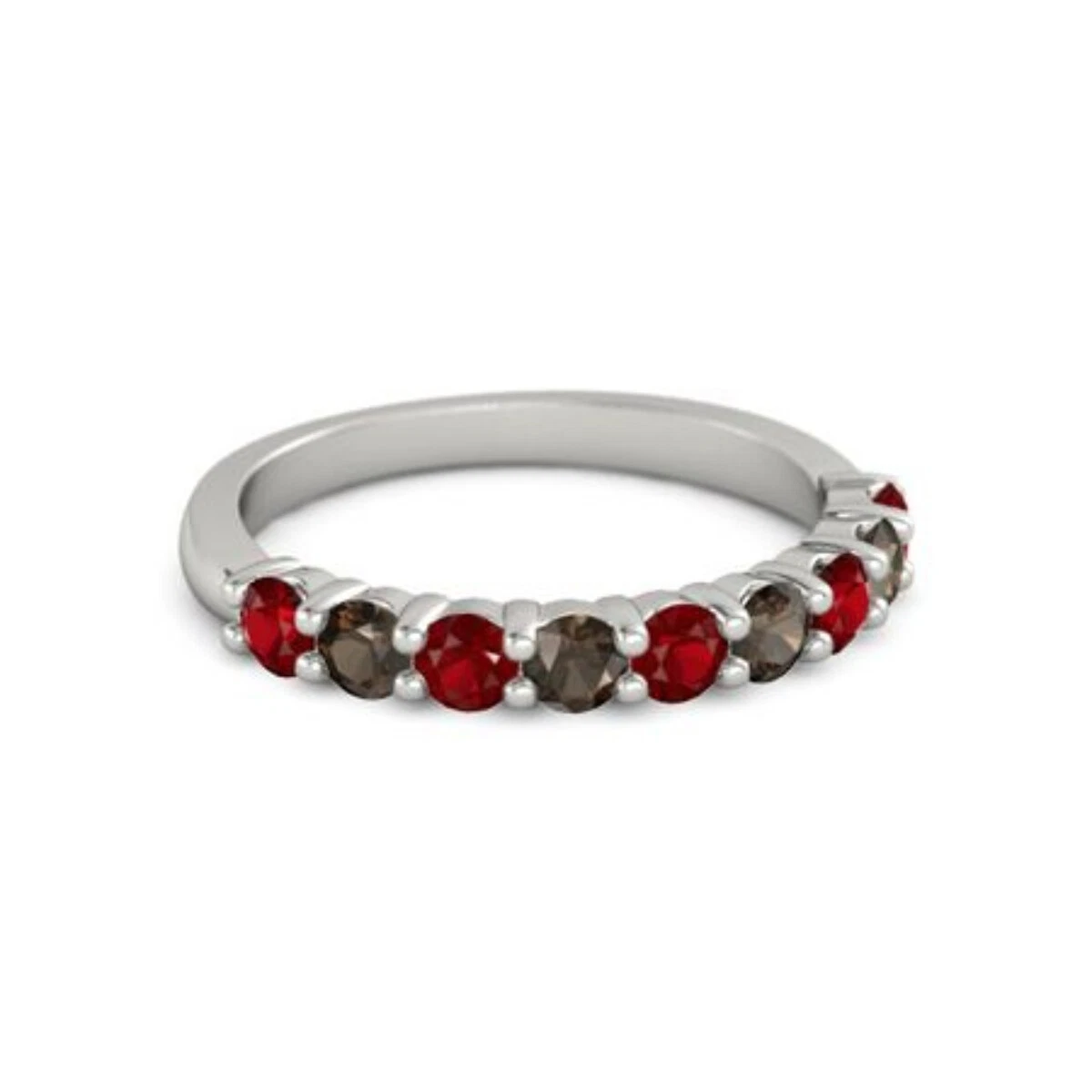 925 Sterling Silver Round 2.50 MM Ruby Smoky Quartz Half Eternity