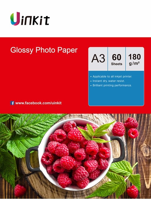 A3 Inkjet Paper 180Gsm High Glossy White Photo Paper Printer Uinkit - 60sheets