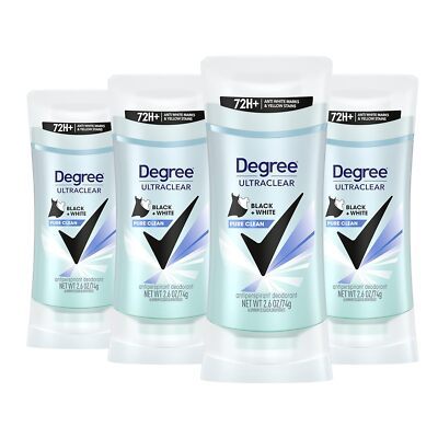 #ad 4 X Degree Ultraclear Deodorant BlackWhite 72HR Pure Clean 2.6 Oz Each $14.88