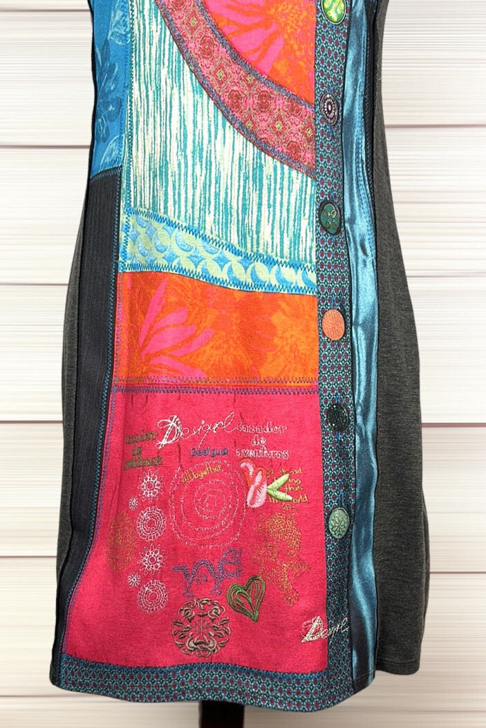 Desigual Patchwork Mini Dress Gray Multicolor Fro… - image 7