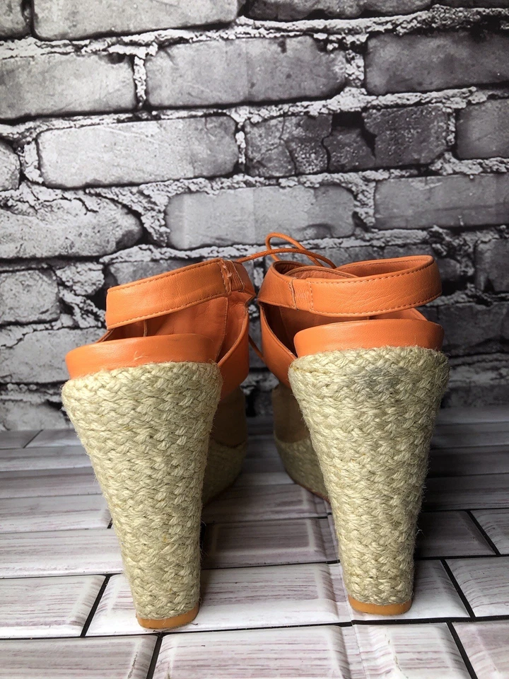 Cole Haan Orange Leather Lace Up Wedge Espadrilles Sandals Women Sz 9.5B US/40EU - Image 4 of 4