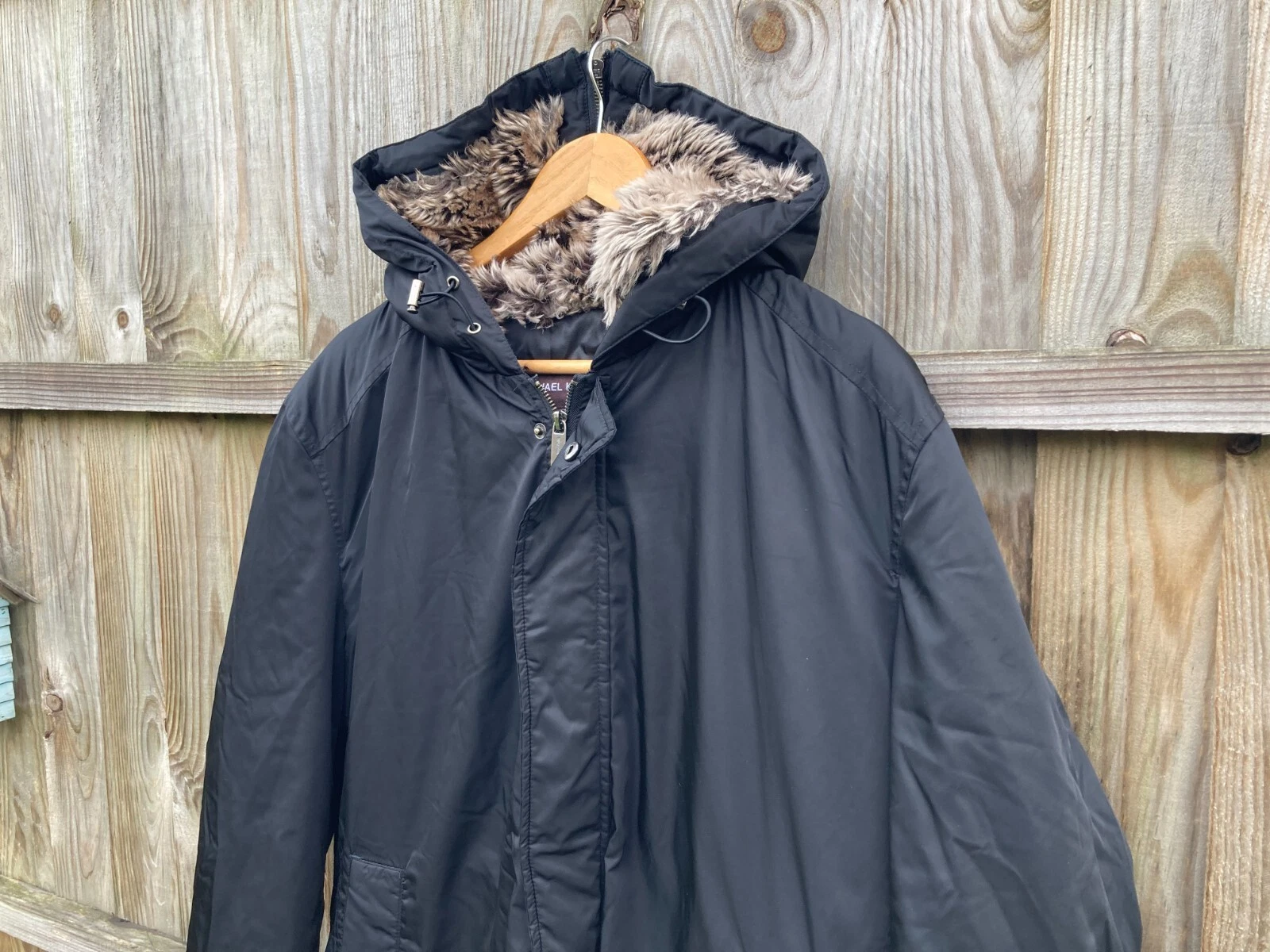 GIACCA CON CAPPUCCIO DONNA MICHAEL KORS NERA UK 16 GRANDE FODERATA IN PELLICCIA CAPPUCCIO ZZ