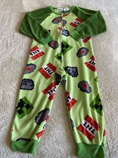 Minecraft Boys Green Creeper Red TNT Fleece Long Sleeve Pajamas 4-5