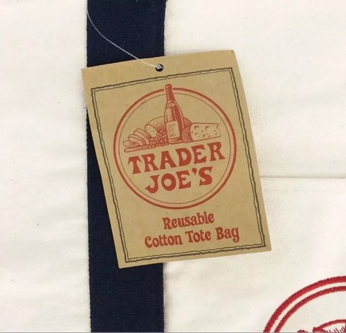 Trader Joes Largest 22 X 14 Reusable Canvas Eco Tote Heavy Duty Bag Blue White - Bild 3 von 4