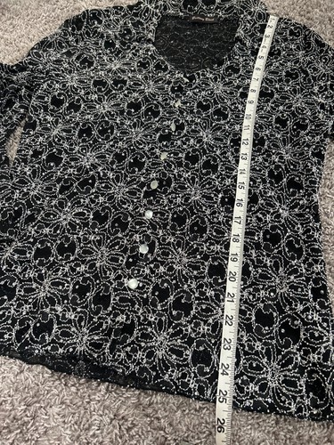 Bretaña gema negra brillo glamour espalda plata manga larga malla cuello vacaciones - Imagen 3 de 9