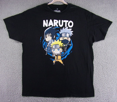 Naruto Shirt Mens 2XL Shippuden Chibi Black Ripple Junction Graphic T-shirt XXL