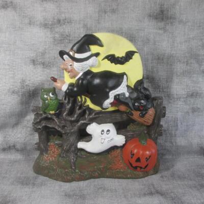 Vintage 1980 Duncan Enterprises Halloween Flying Witch Across Moon Owl, Ghost
