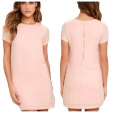 Lulus womens pale pink shift dress shirt sleeve zipper back.Size Small.