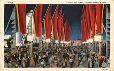 Linen Postcard Avenue of Flags, 1933 Chicago World's Fair Chicago, Illinois 