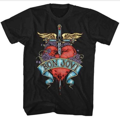 Bon Jovi Cross Dagger Pierced Heart Full Color Men's T Shirt LG