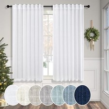White Back Tab Curtains 45 Inch Length for 52"W x 45"L Pack of 2 Pure White